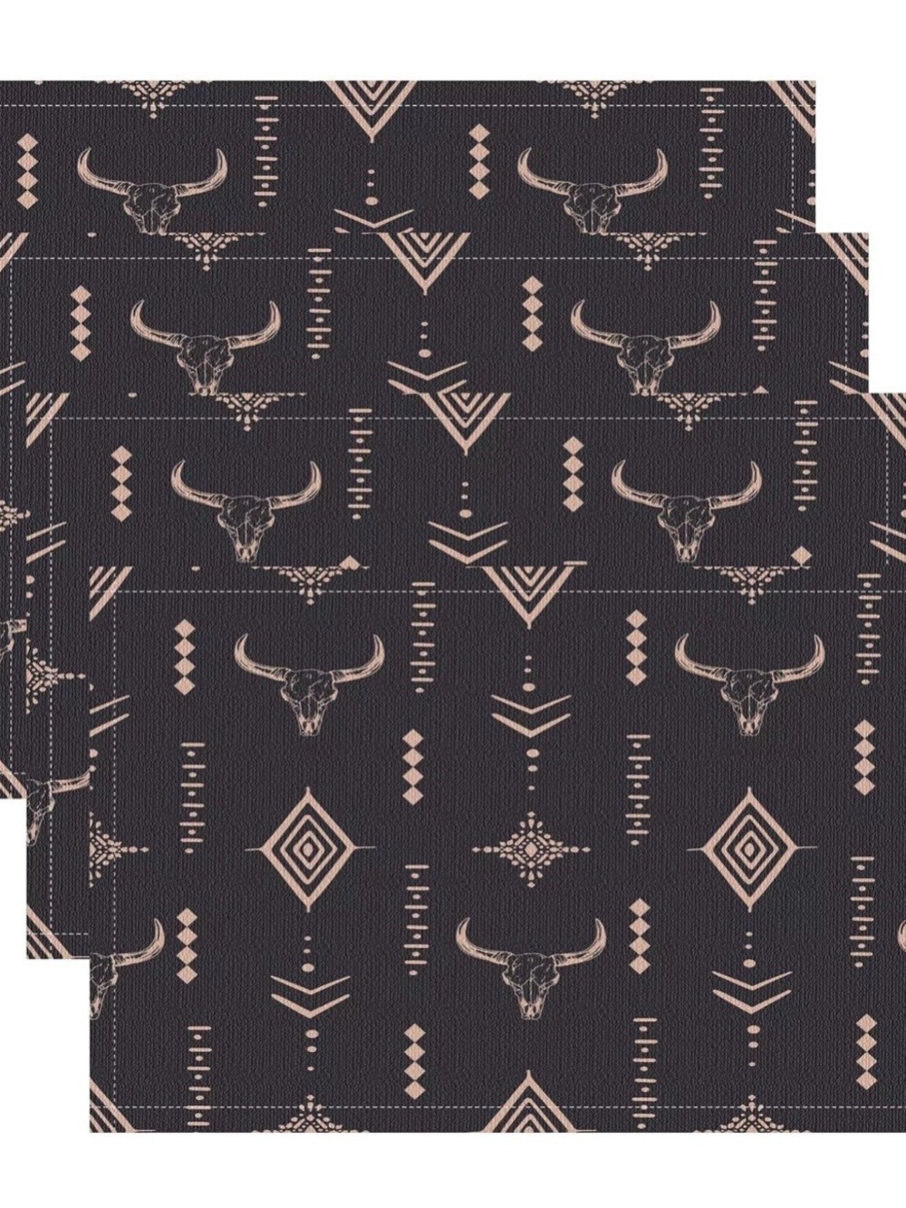 Western Placemats Set of 8, 17x12 Inch Bull Skull Boho Aesthetic Aztec Art Print